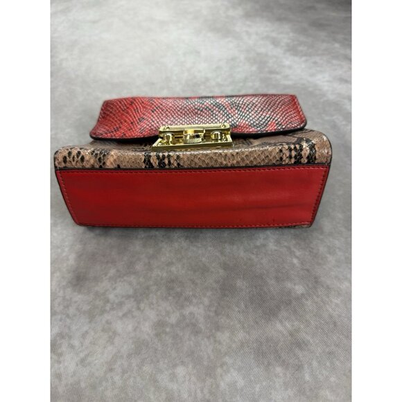 KOOLER Genuine Leather Red Snake Print Crossbody Shoulder Bag Gold Chain - Picture 6 of 7